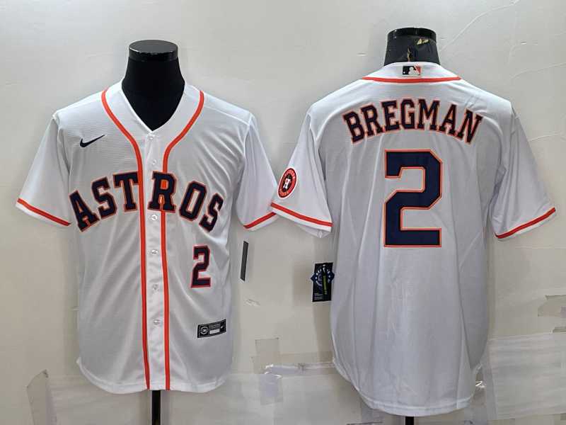 Men%27s Houston Astros #2 Alex Bregman Number White With Patch Stitched MLB Cool Base Nike Jersey